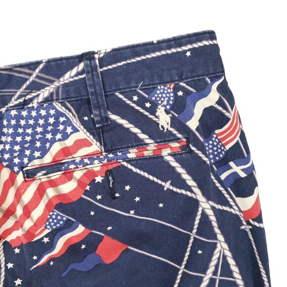 Polo Ralph Lauren USA Flag Chino Shorts Mens 38 Blue American Sailing‎ Nautical - Picture 3 of 7